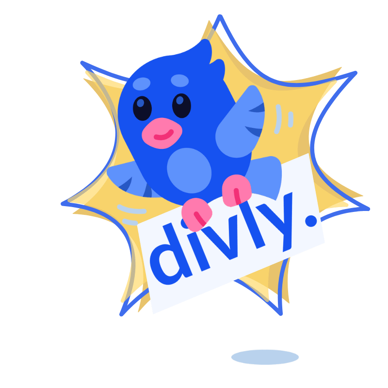 Divly bird mascot taking off in flight on it's way to promote divly