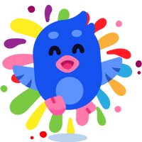Divly bird mascot extatic in front of a colorful background